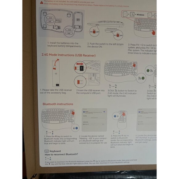 Ergonomic Wireless Keyboard & Number Pad Combo BTK9330 Meetion NEW IN BOX - Picture 5 of 6